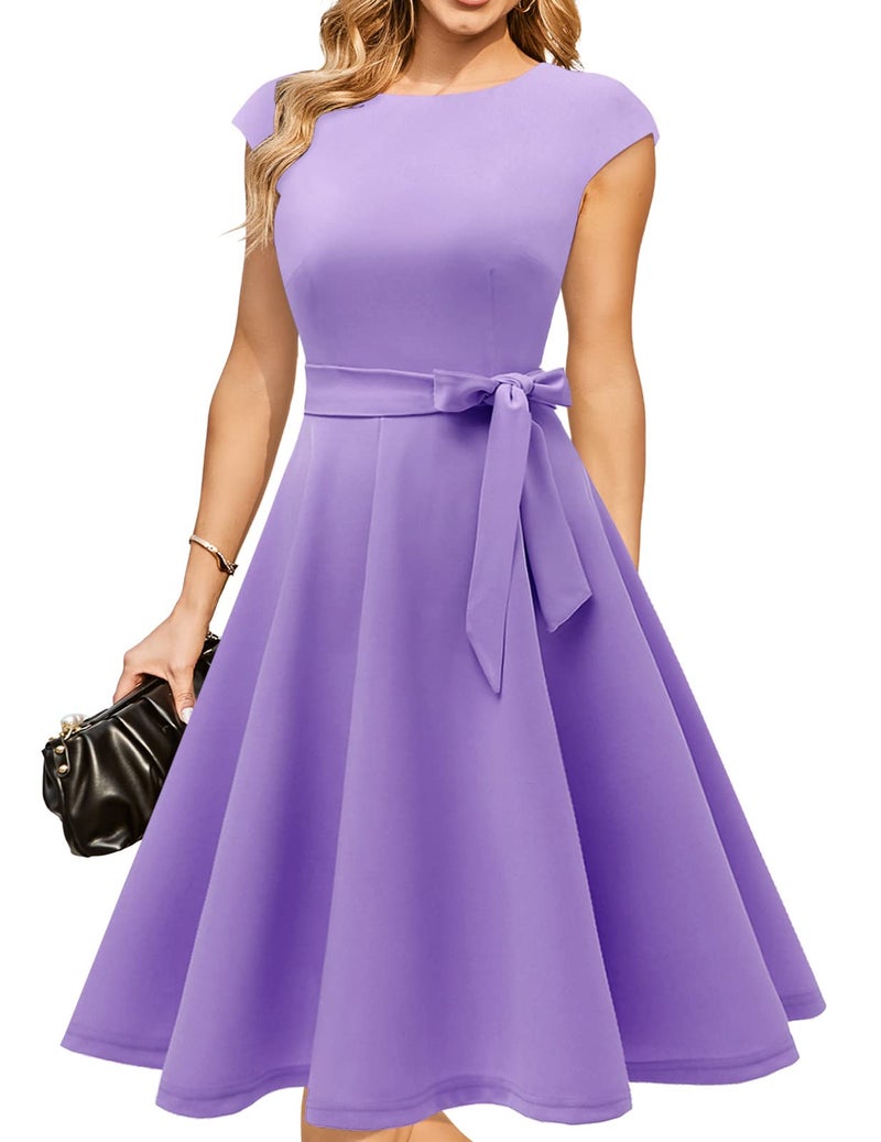 DRESSTELLS Cocktail Womens Dresses for Wedding Guest 2025 Semi Formal Church Bridesmaid 1950s Vintage Tea Party Swing Evening Gowns Lavender S - Image 1