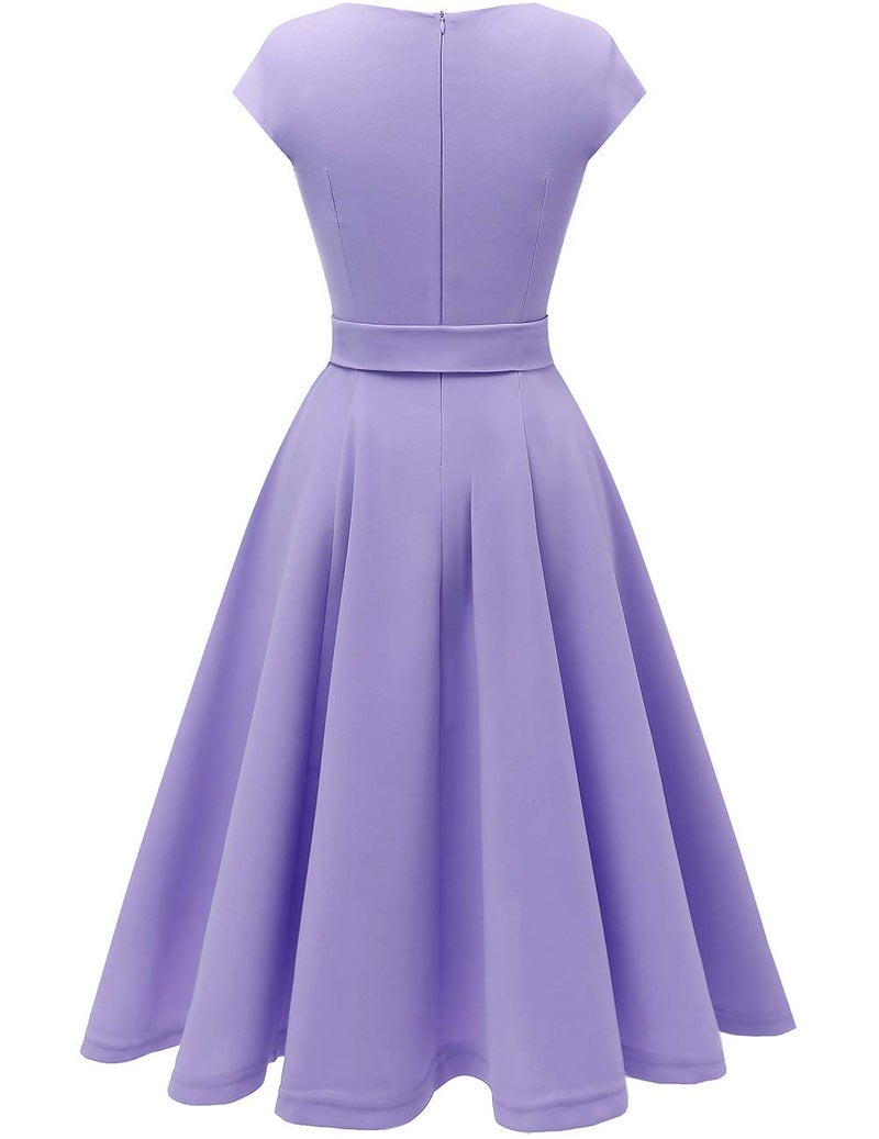DRESSTELLS Cocktail Womens Dresses for Wedding Guest 2025 Semi Formal Church Bridesmaid 1950s Vintage Tea Party Swing Evening Gowns Lavender S - Image 5