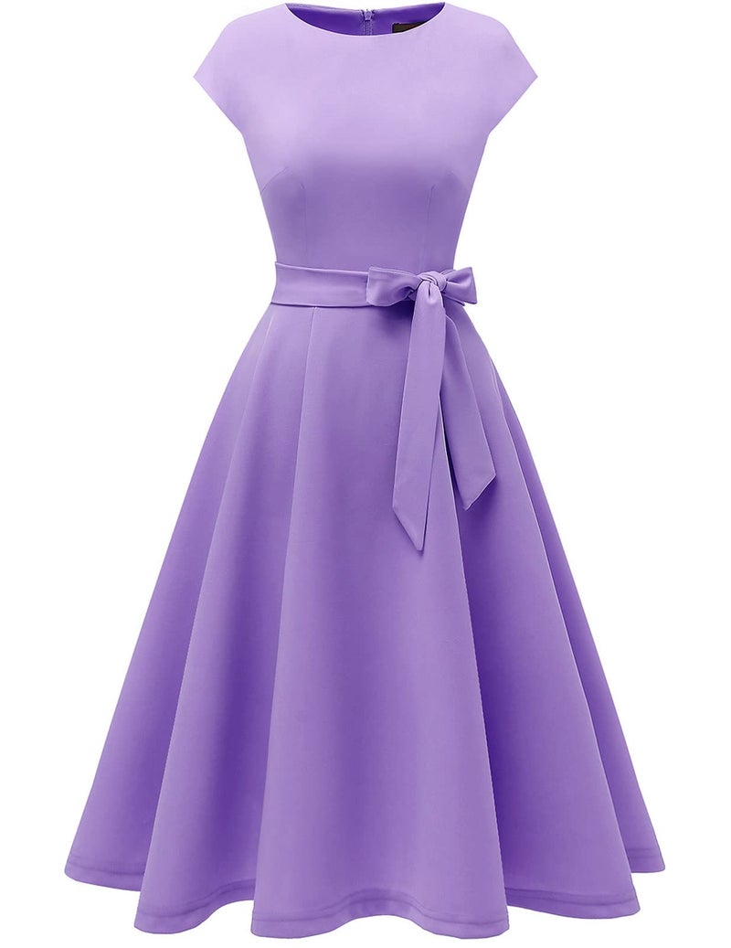 DRESSTELLS Cocktail Womens Dresses for Wedding Guest 2025 Semi Formal Church Bridesmaid 1950s Vintage Tea Party Swing Evening Gowns Lavender S - Image 2