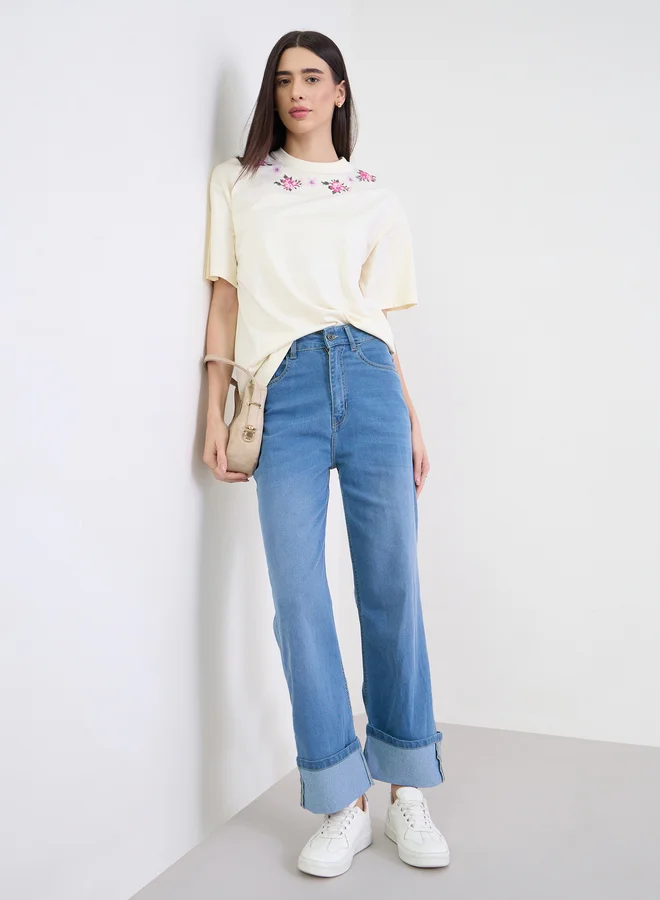 Styli Turn-Up Hem Straight Leg Jeans