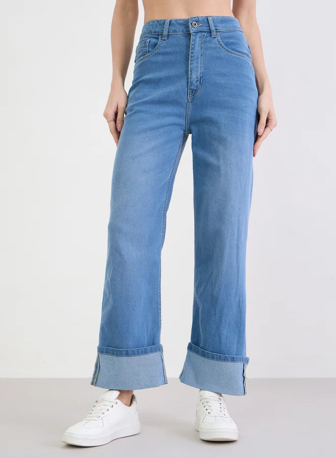 Styli Turn-Up Hem Straight Leg Jeans