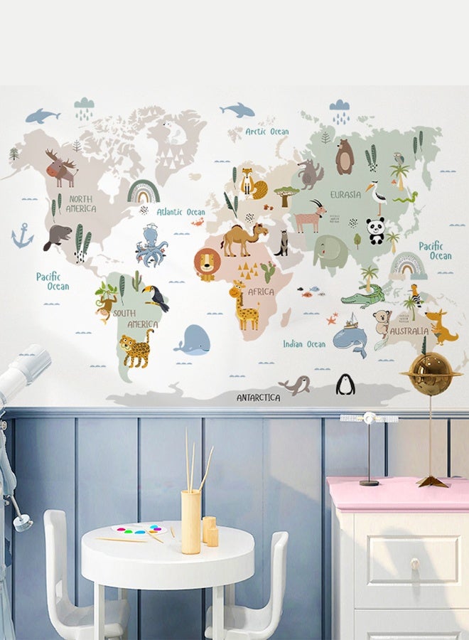 Animal World Map Wall Decals, 2 Sheets Jungle Animal Wall Stickers, Educational Vinyl DIY Removable Peel and Stick for Kids Boys Bedroom Nursery Classroom Home Decor - Image 3
