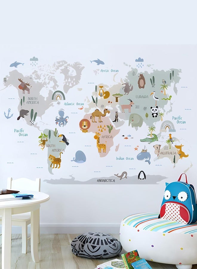 Animal World Map Wall Decals, 2 Sheets Jungle Animal Wall Stickers, Educational Vinyl DIY Removable Peel and Stick for Kids Boys Bedroom Nursery Classroom Home Decor - Image 5