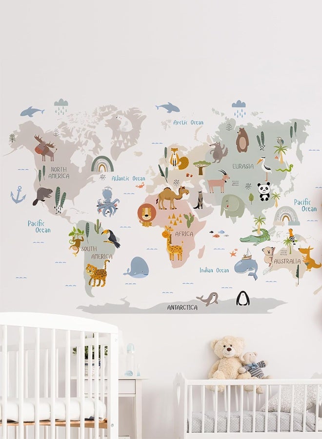 Animal World Map Wall Decals, 2 Sheets Jungle Animal Wall Stickers, Educational Vinyl DIY Removable Peel and Stick for Kids Boys Bedroom Nursery Classroom Home Decor - Image 4