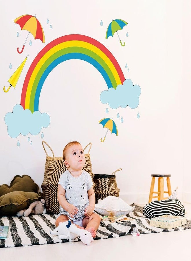 CVANU Colourful Rainbow and Umbrella Printed Vinyl Wall Sticker for Wall Decoration (35inchX49inch)_R413 - Image 1