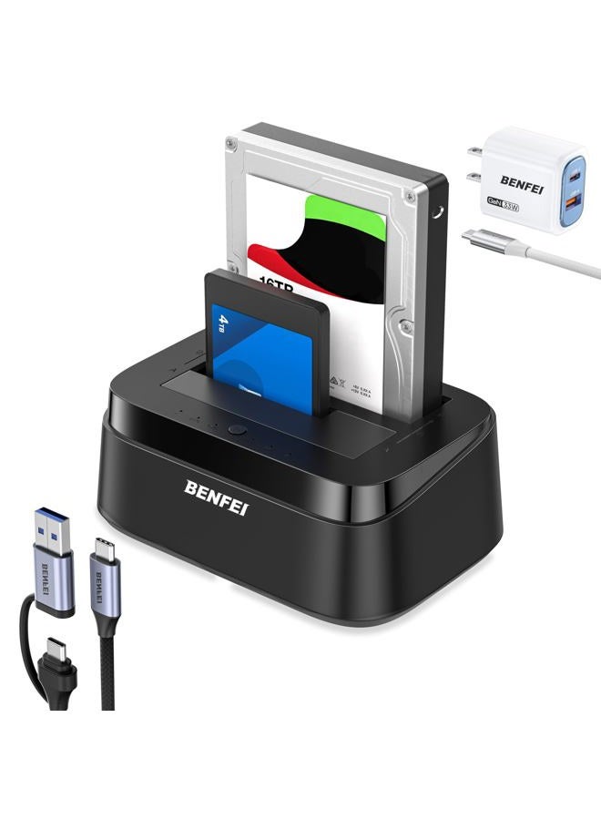 Benfei Hard Drive Docking Station with UASP Offline Clone Function, USB C Dual Bay Dock for 2.5/3.5" HDD SSD, Up to 5Gbps | Tool Free Installation - Image 1