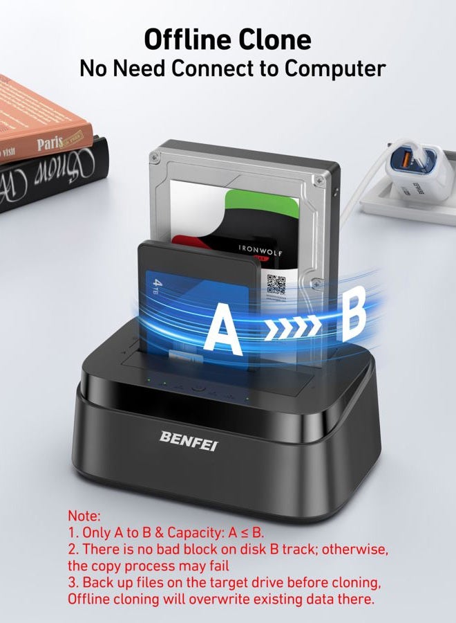 Benfei Hard Drive Docking Station with UASP Offline Clone Function, USB C Dual Bay Dock for 2.5/3.5" HDD SSD, Up to 5Gbps | Tool Free Installation - Image 3