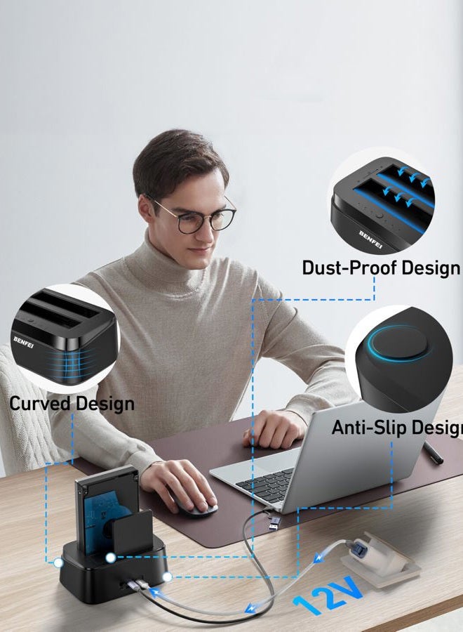 Benfei Hard Drive Docking Station with UASP Offline Clone Function, USB C Dual Bay Dock for 2.5/3.5" HDD SSD, Up to 5Gbps | Tool Free Installation - Image 4