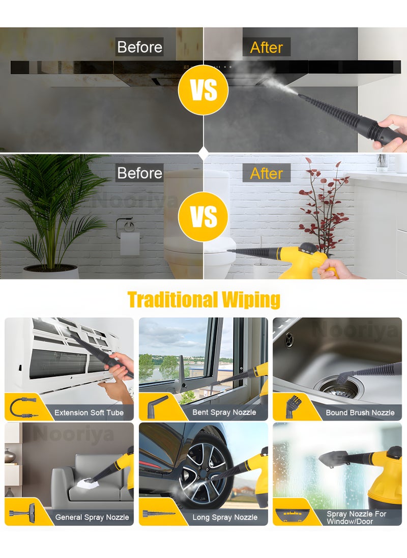 Nooriya Portable Handheld Steam Cleaner 1000W Multifunctional High Temperature Pressurized Steam Cleaning Machine with 9PCS Accessory for Kitchen Sofa Bathroom Car Window  - Image 4