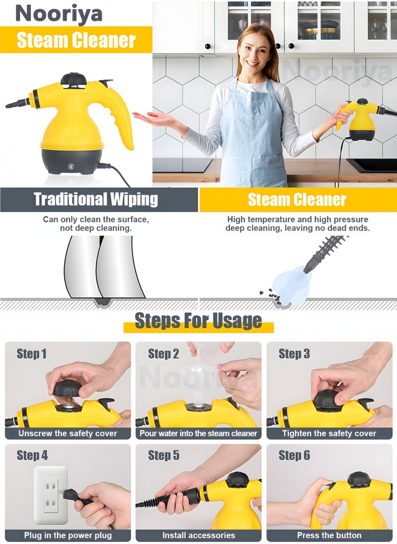 Nooriya - Portable Handheld Steam Cleaner 1000W Multifunctional High Temperature Pressurized Steam Cleaning Machine with 9PCS Accessory for Kitchen Sofa Bathroom Car Window - Image 1