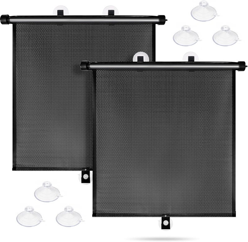 Sfee Car Window Shades for Baby-2 Pack Retractable Side Window Car Sun Shade Blocks UV Rays & Heat for Sun Protection Roller Sunshade Visor Window Shade for Kids,Passengers,Pets (20''x22'') - Image 1