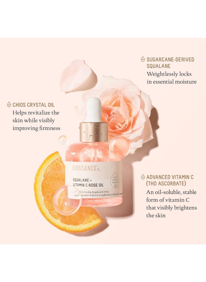 BIOSSANCE Squalane + Vitamin C Rose Facial Oil, 1.0 oz - Brightens, Hydrates, Firms Skin - Image 2