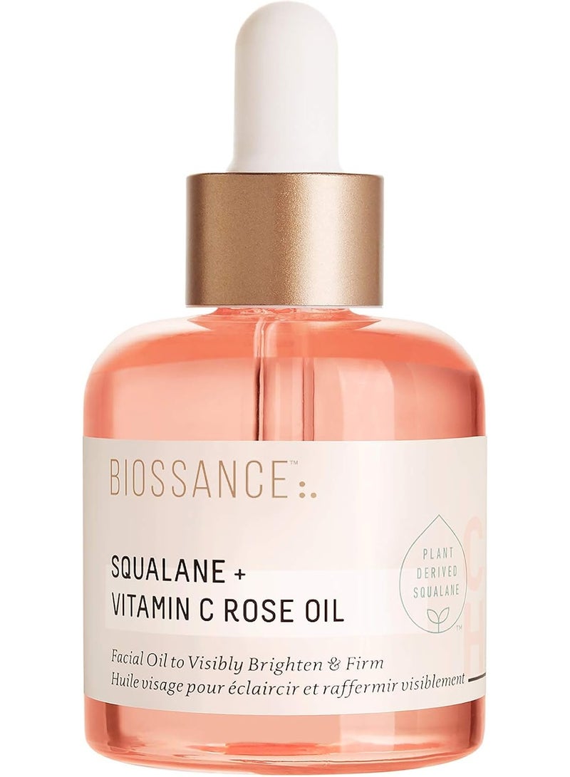 BIOSSANCE Squalane + Vitamin C Rose Facial Oil, 1.0 oz - Brightens, Hydrates, Firms Skin - Image 1