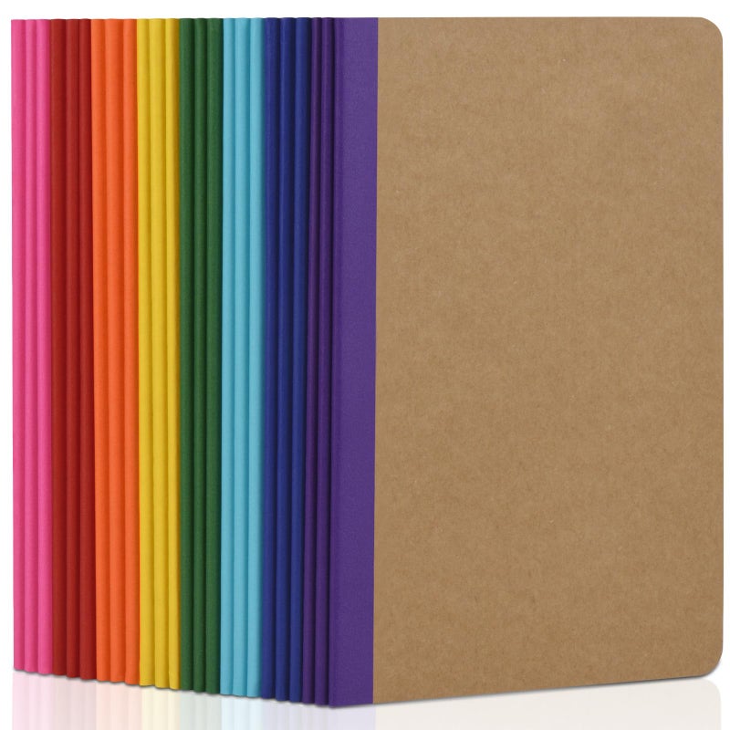 ZCZN Composition Notebooks Bulk, A5 Kraft Cover Lined Journals with Rainbow Spines for School, Business, Work and Daliy Use (24, 8 colors) - Image 1