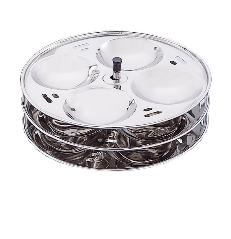 Expresso Round Stainless Steel Idli Thattu w/Stand for Idly Maker Pot (3 Plates/ 12 Idlis) - Image 2