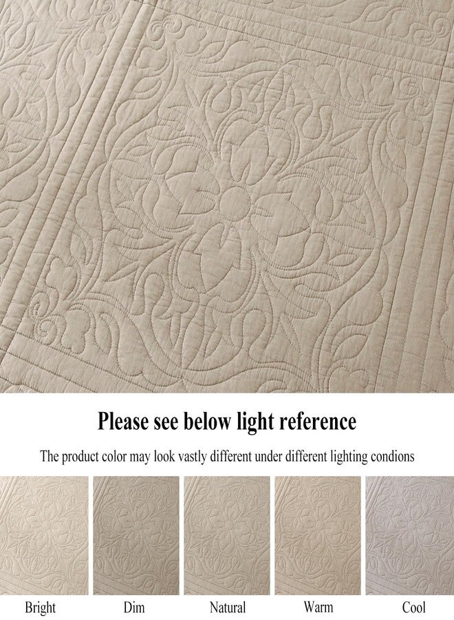 WINLIFE 100% Cotton Quilted Pillow Sham Floral Printed Pillow Cover Khaki/Taupe - Image 5