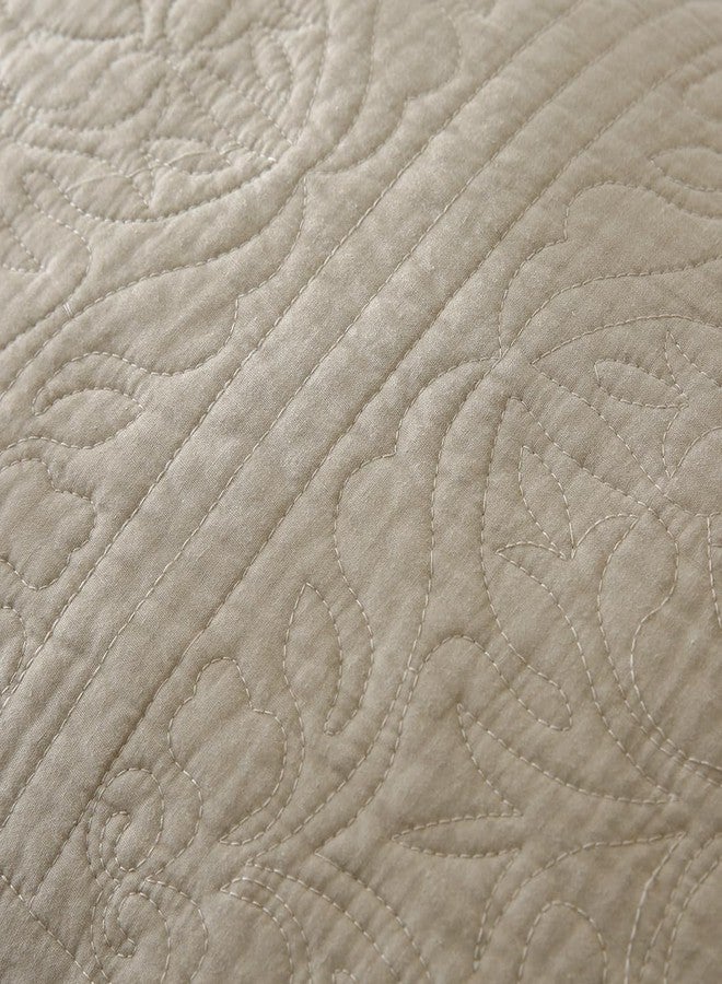 WINLIFE 100% Cotton Quilted Pillow Sham Floral Printed Pillow Cover Khaki/Taupe - Image 4