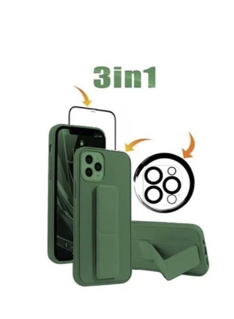 S-TOP 3 in 1 back cover with hand grip 1 screen cover and camera cover for iPhone 13 Pro Max Green - Image 1
