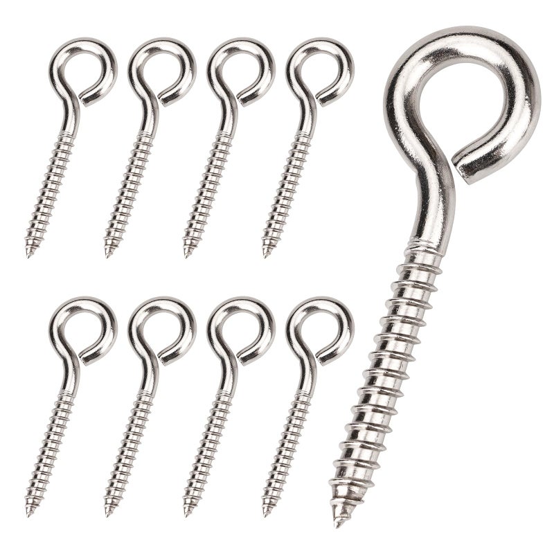 Aovchei Eye Screws  8Pcs 3.25 Inch Long  304 Heavy Duty Stainless Steel Screw Hooks  Rust-Resistant Self Tapping Eyelet Bolts For Wood  Securing Cables Wires  Indoor & Outdoor For Hanging Artwork - Image 1