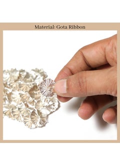 Embroiderymaterial EmbroideryMaterial Silver Gota Patti Flowers Embroidery Patches for Clothes, Applique Patches for Embroidery Work, Gota Flowers for Decoration, Crafts & Flowers for Dress Designing (25 Pieces, Silver, 1.7 CM)  - Image 2