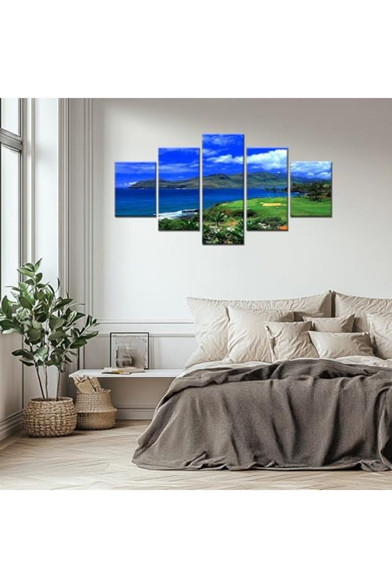 Artbrush Tower Lagoons Golf Course Wall Art Hawaii Ocean Golf Course Wall Decor Posters Framed Paintings 5 Piece Canvas HD Prints Picture Ready to Hang - Image 5