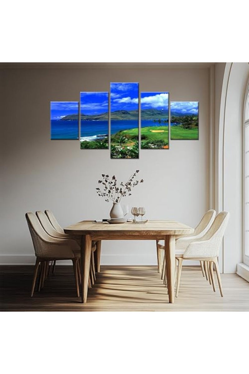 Artbrush Tower Lagoons Golf Course Wall Art Hawaii Ocean Golf Course Wall Decor Posters Framed Paintings 5 Piece Canvas HD Prints Picture Ready to Hang - Image 4