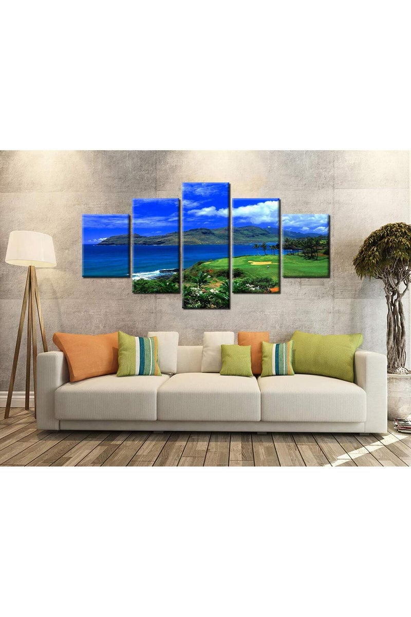 Artbrush Tower Lagoons Golf Course Wall Art Hawaii Ocean Golf Course Wall Decor Posters Framed Paintings 5 Piece Canvas HD Prints Picture Ready to Hang - Image 1