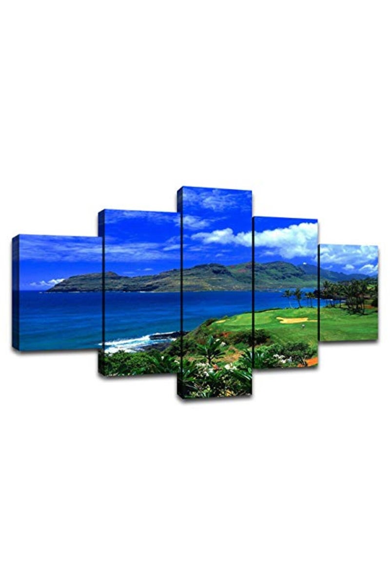 Artbrush Tower Lagoons Golf Course Wall Art Hawaii Ocean Golf Course Wall Decor Posters Framed Paintings 5 Piece Canvas HD Prints Picture Ready to Hang - Image 3