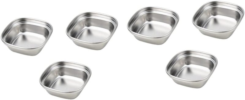 woobles 6 pcs Metal Grid Container Bbq Tray Steel Candy Flavor Restaurant Seasoning for Stainless Portion Dishes- Cups Home Serving Soy Dish Condiment Snacks Dipping Nuts Ramekins 8.3X8.3cmx2pcs Silverx2pcs - Image 1