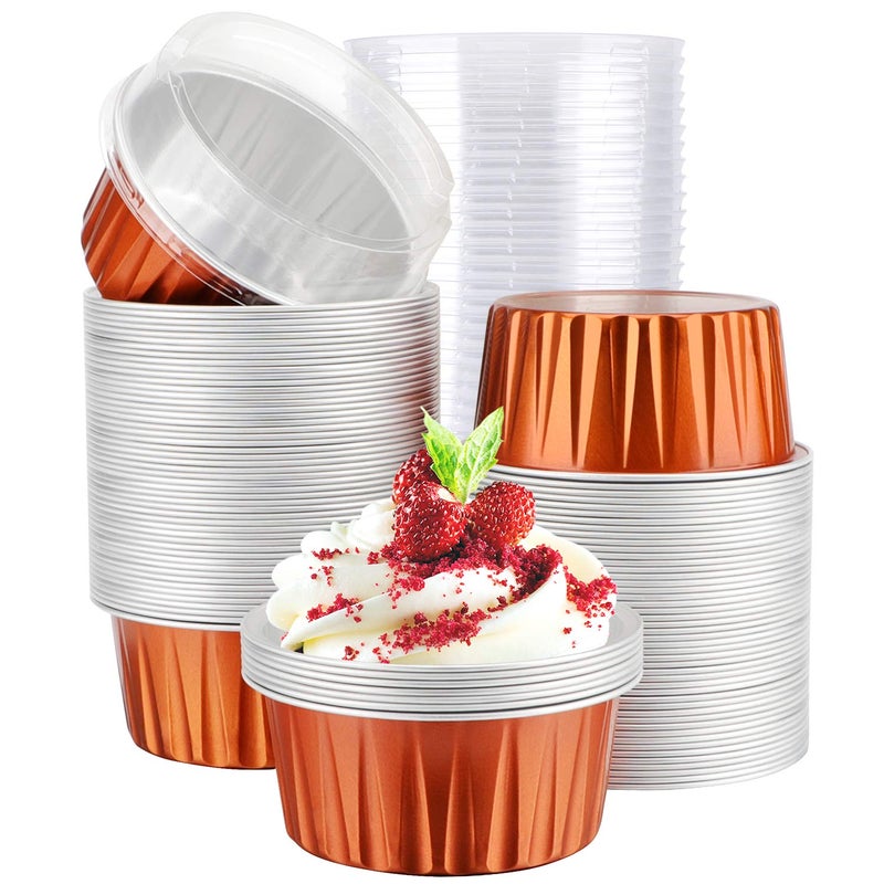 EUSOAR Dessert Cups With Lids 5 OZ 100pcs Baking Cups with Lids125ml Snacks Desserts Flan Recyclable Economical Catering Gathering Club Shower Wedding Party Favor Baking CupsCaramel