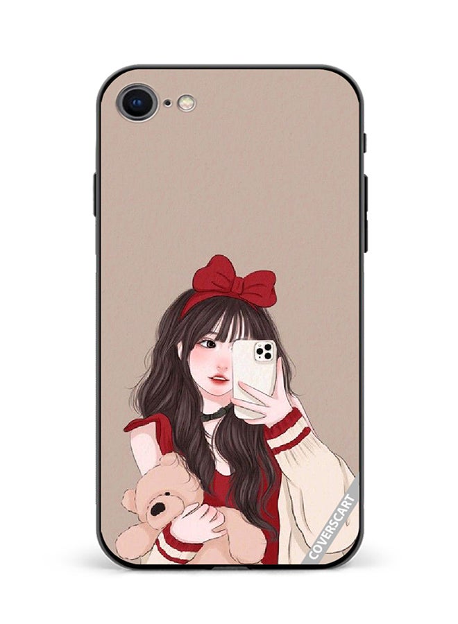 Protective Case Cover For Apple iPhone SE 2022 Girl Holding Teddy Design Multicolour