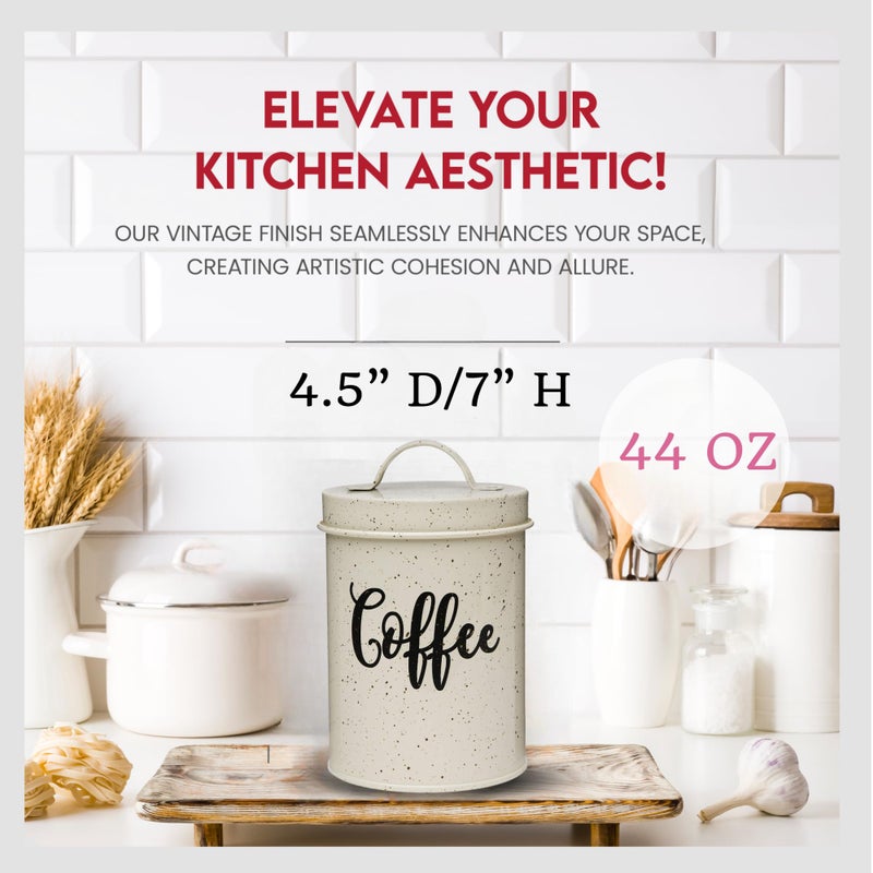 Amici Home Maddox Metal Coffee Canister | Dry Food Storage Container | Speckled Cream Canister for Kitchen Countertop | Storage Jar for Coffee with Handle | 44 Oz - Image 2