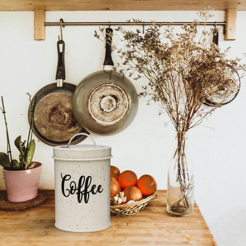 Amici Home Maddox Metal Coffee Canister | Dry Food Storage Container | Speckled Cream Canister for Kitchen Countertop | Storage Jar for Coffee with Handle | 44 Oz - Image 4