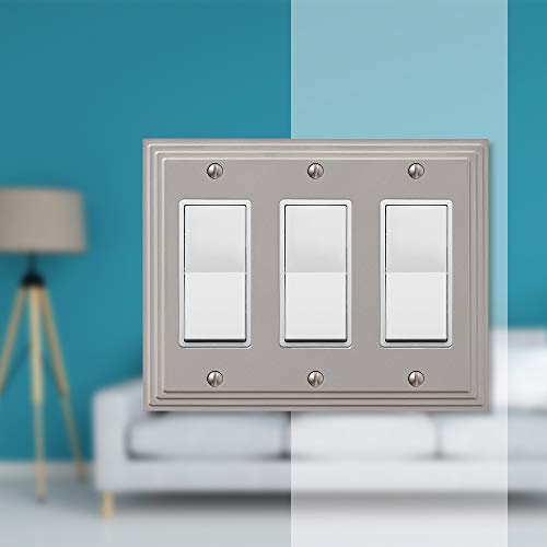 Amerelle Steps Triple Rocker Cast Metal Wallplate in Satin Nickel - Image 3