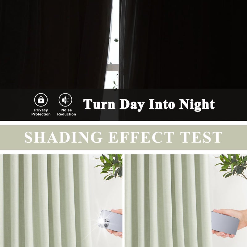 Vision Home Vision Home Soft Green Pinch Pleated Full Blackout Curtains Linen Blended Room Darkening Window Panels 108 inch for Living Room Bedroom Thermal Insulated Pinch Pleat Drapes with Hooks 60"" Wx108 Lx1  - Image 4