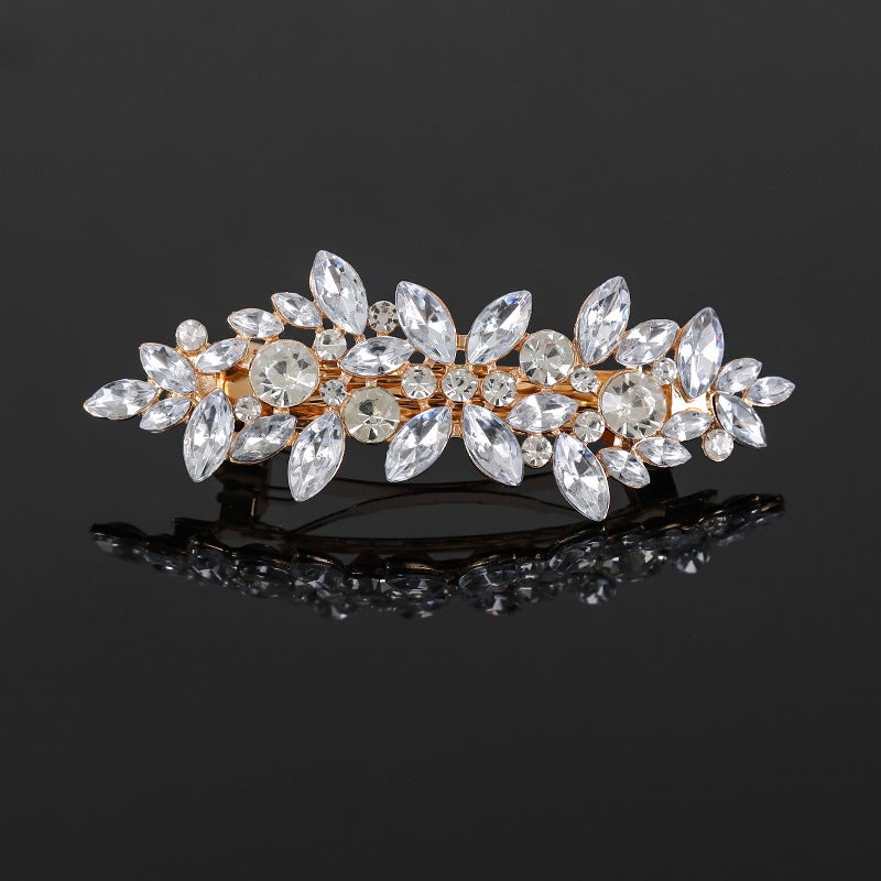 Spring Clip Rhinestone Elegant Hair Accessory Gold-Green Pearl - Image 5