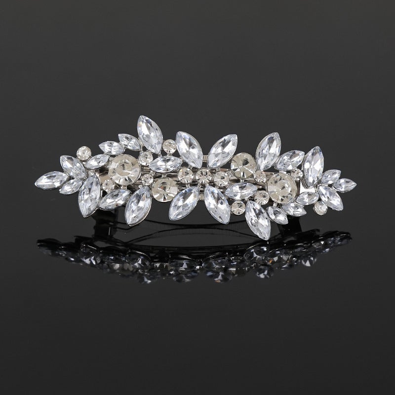 Spring Clip Rhinestone Elegant Hair Accessory Gold-Green Pearl - Image 3