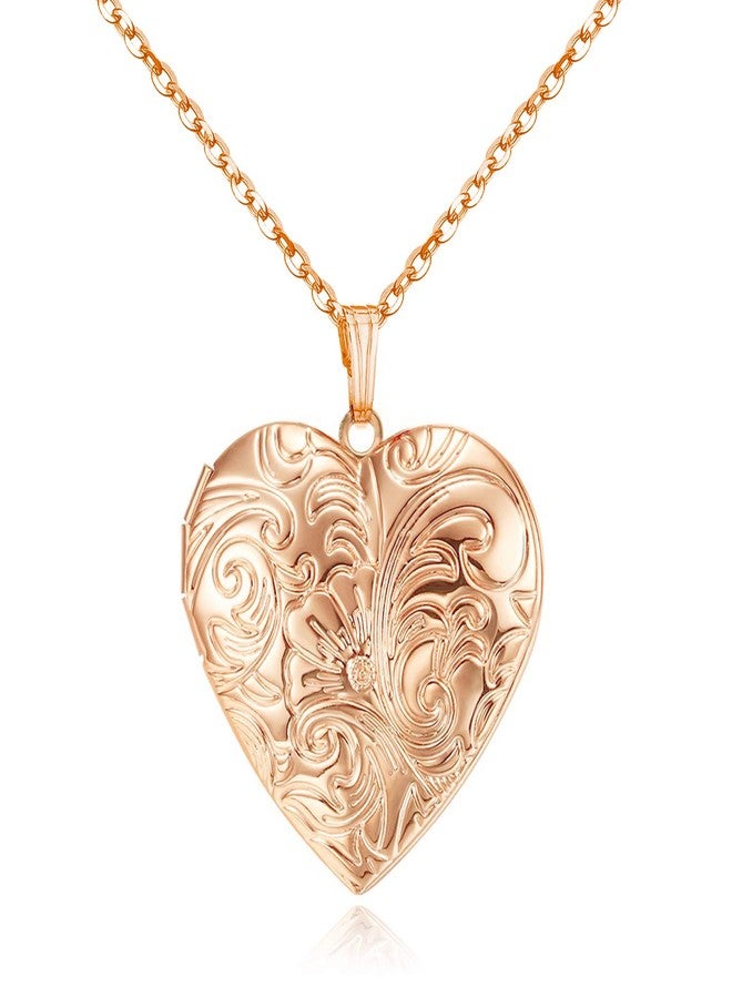YOUFENG Locket Necklace that Holds Pictures Flower Lockets Necklaces Pendant Birthday Gifts Jewelry Rose Heart - Image 1