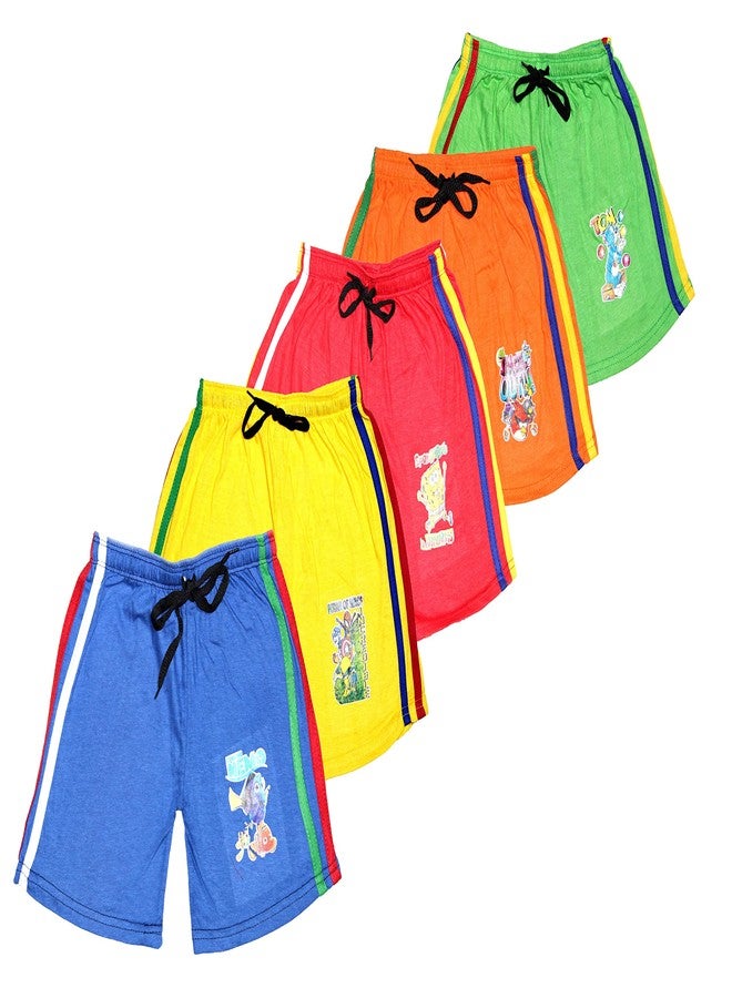 CHACKO Unisex Cotton Hosiery Printed Regular Fit Shorts - Multicolor (Pack of 5)_4-5 Year - Image 1