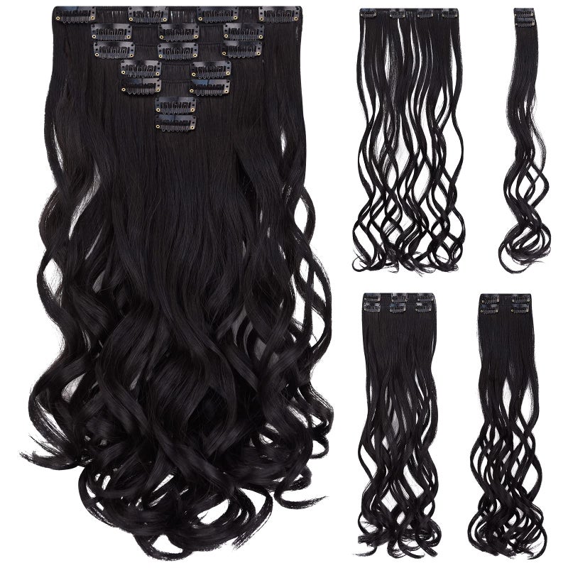 SYXLCYGG Black Hair Extension Synthetic Cheap Clip Hair Extensions 18 Curly 5 Oz Hair Piece Women FluffyNot Tangled