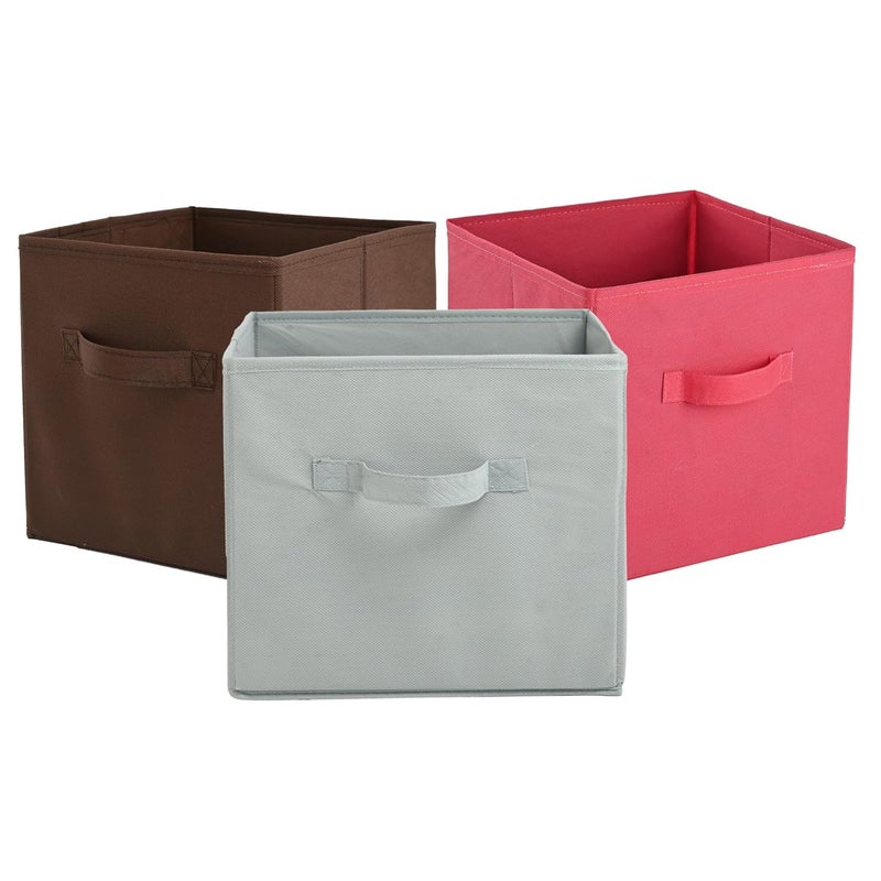 Kuber Industries Pack of 3 Square Foldable Multipurpose Wardrobe Storage Organizer for Home Portable CupboardCloset Organiser Storage Box for Clothes Toys Pink Brown Grey - Image 1