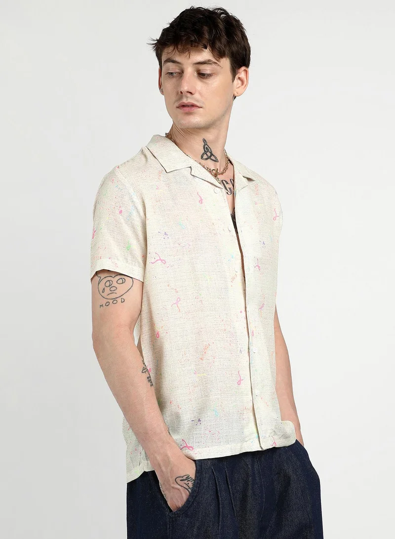 CAHOOT  Men's Off-White Heathered Drawn Shirt for Men | Best Price UAE