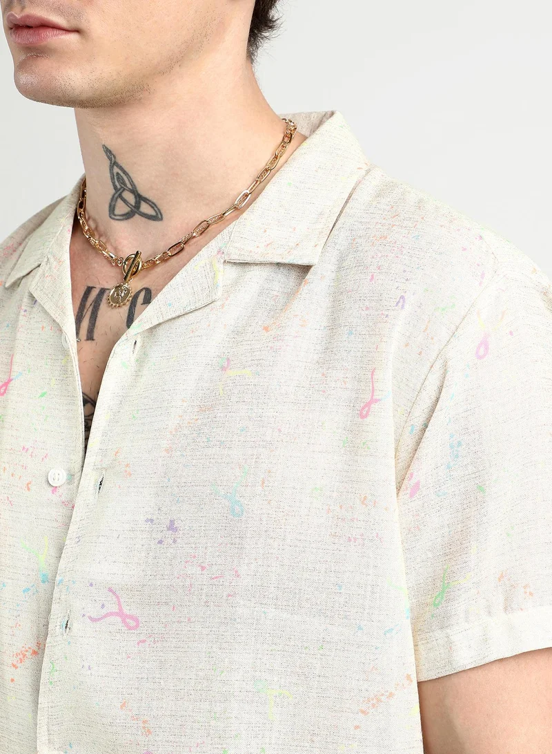 CAHOOT  Men's Off-White Heathered Drawn Shirt for Men | Best Price UAE