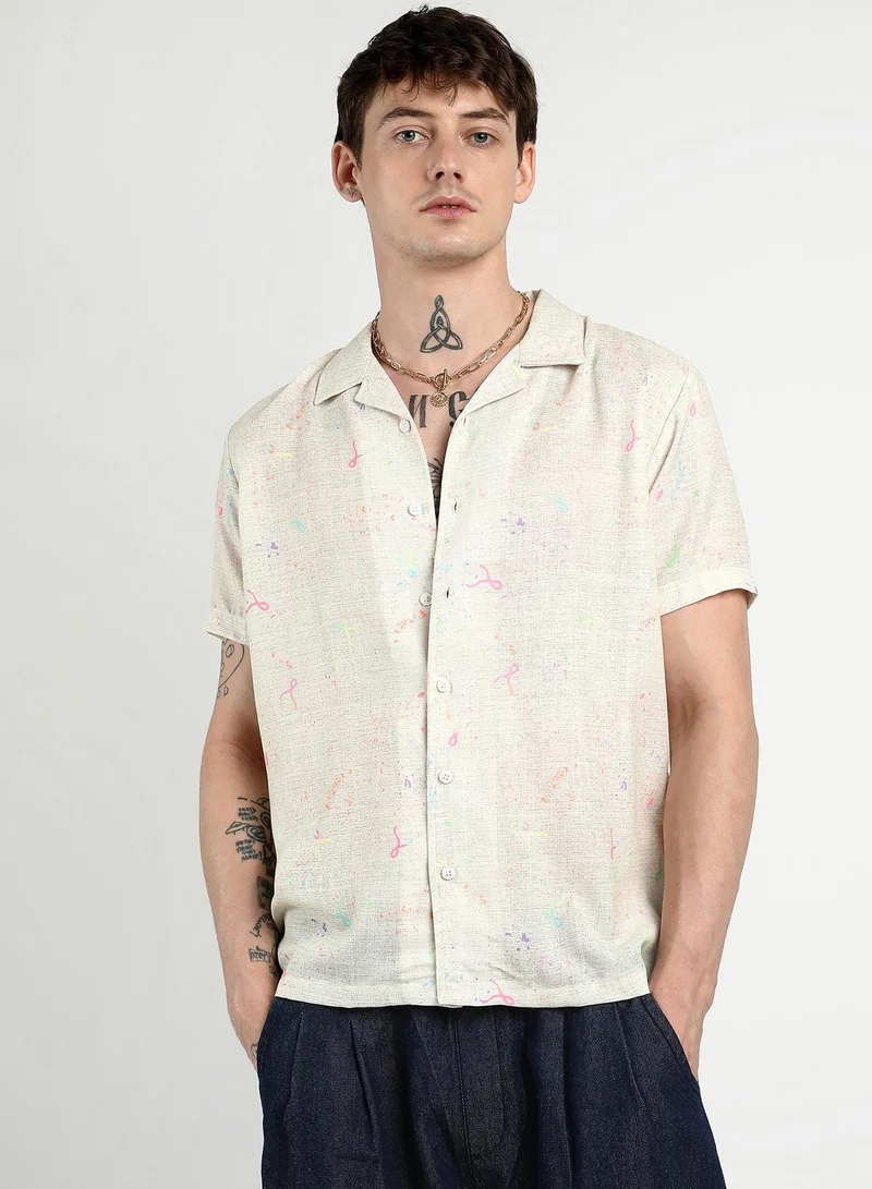 Campus Sutra Men's Off-White Heathered Drawn Shirt