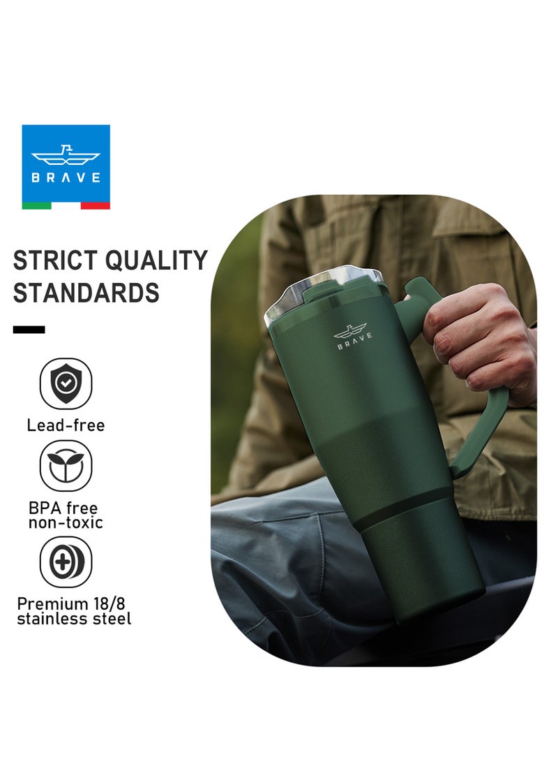 32oz (950ml) Stainless Steel Insulated Tumbler with 180° Rotating Handle and Lid with Straw, 100% Leak Proof Travel Coffee Mug, Double Wall Vacuum Insulated Tumbler, Keeps Drinks Cold for 24 Hours or Hot for 12 Hours, BPA Free, Durable, Reusable, Cup Holder Friendly, Large Coffee Mug and Water Bottle for Hot and Cold Drinks, Perfect for Office, Travel, Gym (Green)