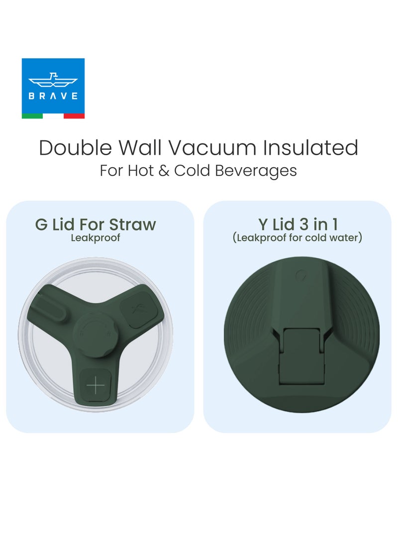 32oz (950ml) Stainless Steel Insulated Tumbler with 180° Rotating Handle and Lid with Straw, 100% Leak Proof Travel Coffee Mug, Double Wall Vacuum Insulated Tumbler, Keeps Drinks Cold for 24 Hours or Hot for 12 Hours, BPA Free, Durable, Reusable, Cup Holder Friendly, Large Coffee Mug and Water Bottle for Hot and Cold Drinks, Perfect for Office, Travel, Gym (Green)