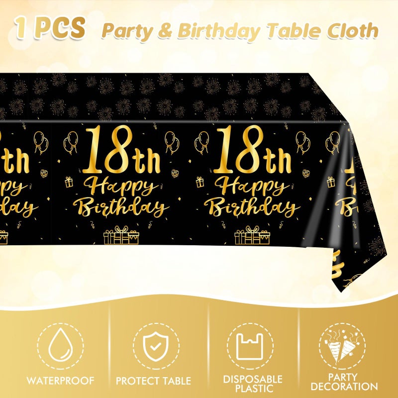 Juhap 41Pcs Happy 18th Birthday Party Decoration for Boys Men, Black Gold 18th Official Teenager Party Supplies, 18 Theme Birthday Party Decorations Tableware Includes Paper Plate Napkin Tablecloth - Image 5