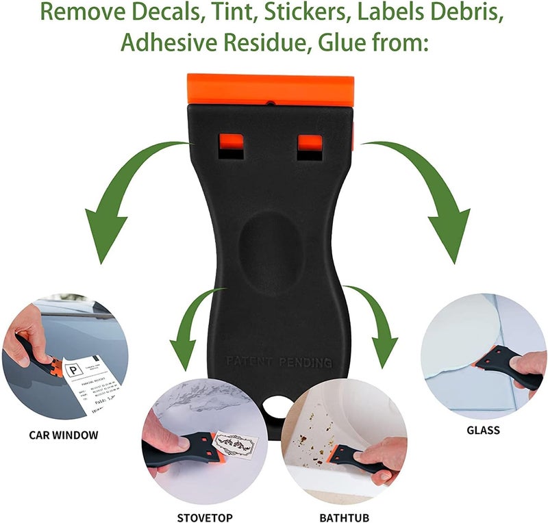 DEKEones Plastic Razor Blade Scraper, Scraper Tool with 20 PCS Plastic Razor Blades for Removing Labels Adhesive Decals Sticker from Windows Glass (Black) - Image 5