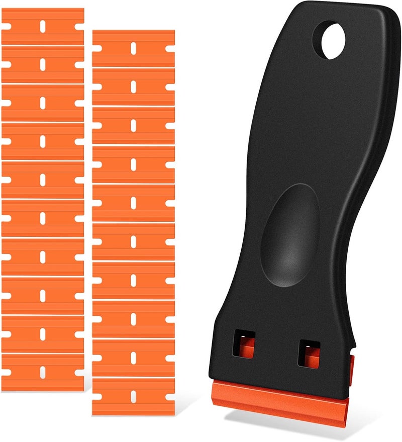 DEKEones Plastic Razor Blade Scraper, Scraper Tool with 20 PCS Plastic Razor Blades for Removing Labels Adhesive Decals Sticker from Windows Glass (Black) - Image 1