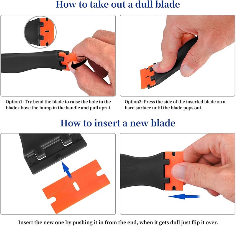 DEKEones Plastic Razor Blade Scraper, Scraper Tool with 20 PCS Plastic Razor Blades for Removing Labels Adhesive Decals Sticker from Windows Glass (Black) - Image 2